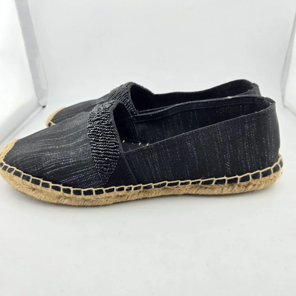Dana Buchman Black Espadrille Flats – Beaded Crochet Toe -Womens 9.5 Comort shoe